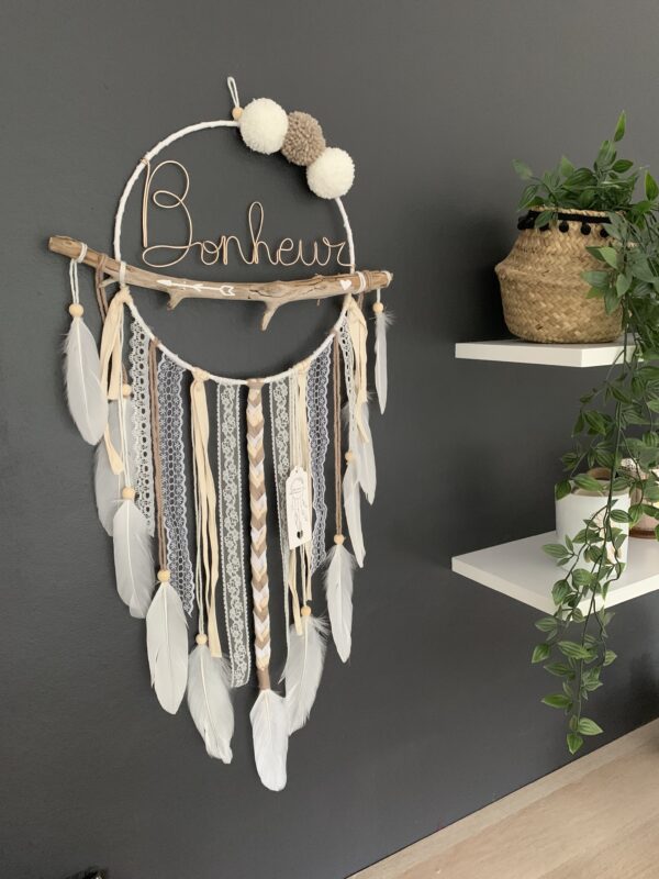Attrape rêves prénom beige et blanc – Image 3
