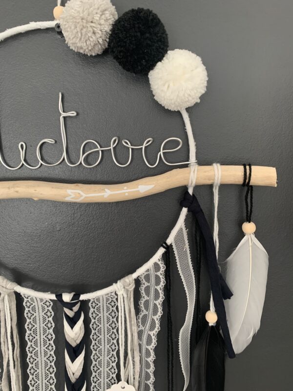 Attrape rêves prénom noir, gris et blanc – Image 4