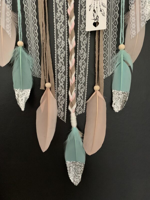 Attrape rêves prénom rose, turquoise et beige – Image 3