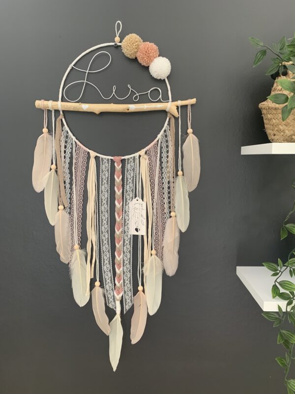 Attrape rêves prénom rose, beige et blanc – Image 2