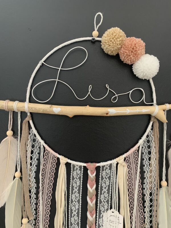 Attrape rêves prénom rose, beige et blanc – Image 4