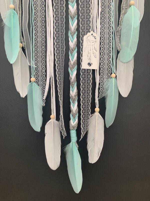 Attrape rêves prénom turquoise, gris et blanc – Image 4