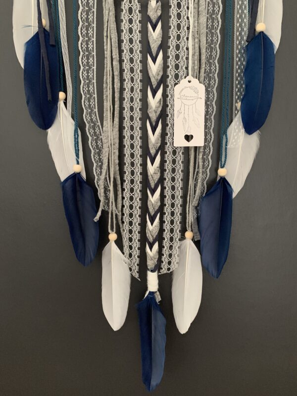Attrape rêves prénom bleu marine, gris et blanc – Image 4