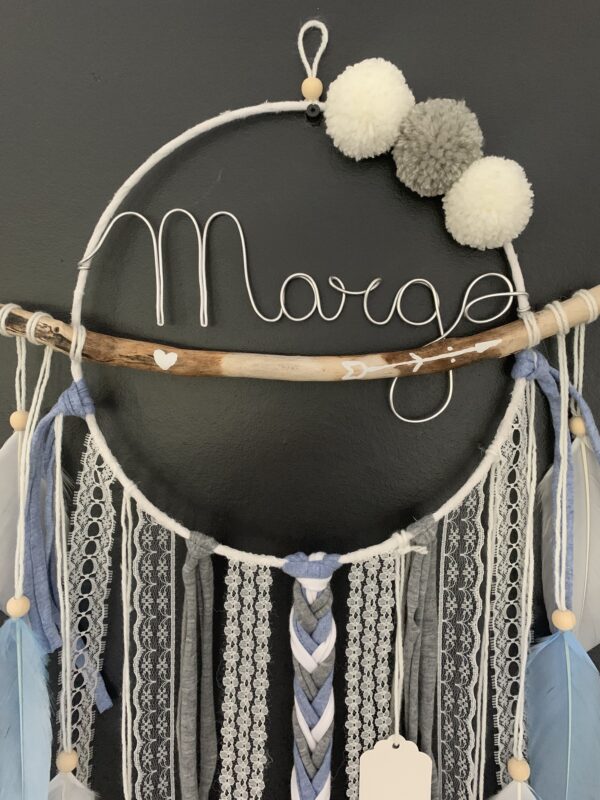 Attrape rêves prénom bleu clair, gris et blanc – Image 4