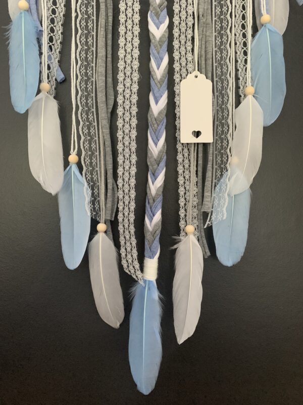 Attrape rêves prénom bleu clair, gris et blanc – Image 3