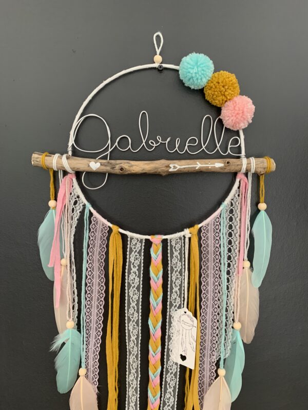 Attrape rêves prénom rose, turquoise et jaune moutarde – Image 3