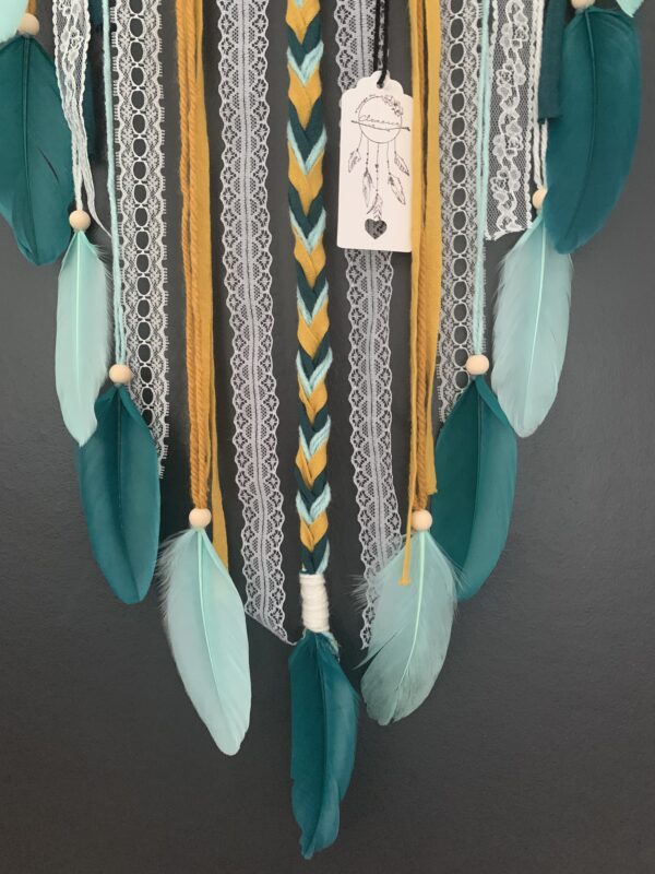 Attrape rêves prénom vert canard, turquoise et jaune moutarde – Image 4
