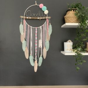 Attrape rêves prénom rose, turquoise et blanc