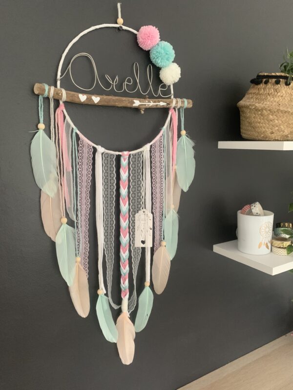 Attrape rêves prénom rose, turquoise et blanc – Image 3