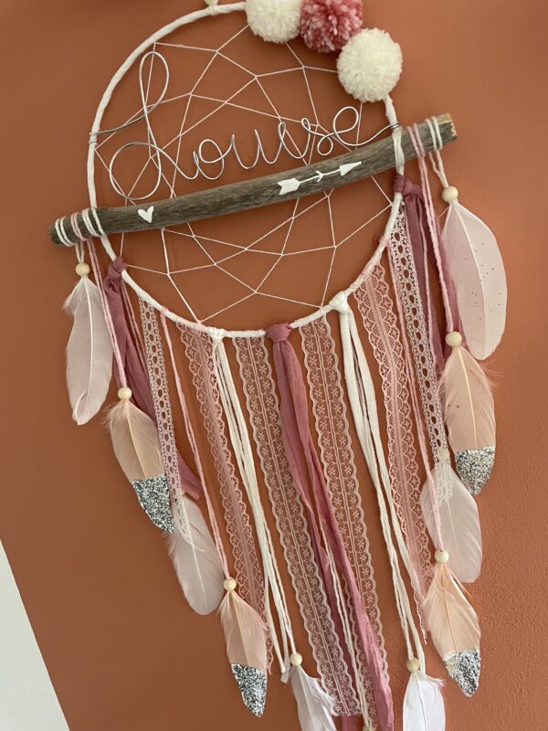 Attrape rêves prénom rose et blanc – Image 4